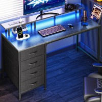 Huuger 47 Inch Computer Desk With Power Outlets And Led Lights Gaming Desk With 4 Drawers Office Desk With Monitor Stand Stud