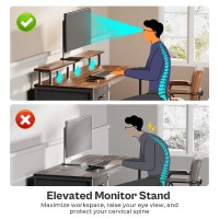 Huuger 55 Inch Computer Desk With Power Outlets And Led Lights Gaming Desk With 4 Drawers Office Desk With Monitor Stand Stud