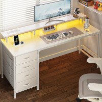 Huuger 55 Inch Computer Desk With Power Outlets And Led Lights Gaming Desk With 4 Drawers Office Desk With Monitor Stand Stud