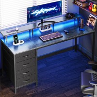 Huuger 55 Inch Computer Desk With Power Outlets And Led Lights Gaming Desk With 4 Drawers Office Desk With Monitor Stand Stud