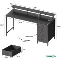 Huuger 55 Inch Computer Desk With Power Outlets And Led Lights Gaming Desk With 4 Drawers Office Desk With Monitor Stand Stud