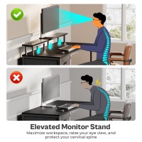 Huuger 55 Inch Computer Desk With Power Outlets And Led Lights Gaming Desk With 4 Drawers Office Desk With Monitor Stand Stud