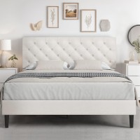 Hombck Queen Bed Frame With Headboard Linen Fabric Upholstered Bed Frame Queen Wood Slats Support Button Tufted No Box Sprin