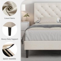 Hombck Queen Bed Frame With Headboard Linen Fabric Upholstered Bed Frame Queen Wood Slats Support Button Tufted No Box Sprin