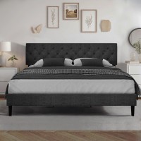 Hombck King Size Bed Frame And Headboard Linen Fabric Upholstered Bed Frame King With Wood Slats Button Tufted No Box Spring