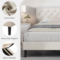 Hombck King Size Bed Frame With Headboard Linen Fabric Upholstered Bed Frame With Wood Slats Button Tufted No Box Spring Need