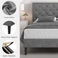 Hombck Queen Bed Frame With Headboard Linen Fabric Upholstered Bed Frame Queen Wood Slats Support Button Tufted No Box Sprin