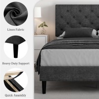 Hombck Queen Bed Frame With Headboard Linen Fabric Upholstered Bed Frame Queen Wood Slats Support Button Tufted No Box Sprin