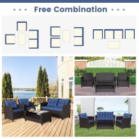Dortala 4 Piece Wicker Patio Furniture Set, Pe Rattan Outdoor Conversation Sets With Loveseat, Chairs & Coffee Table For Backyard, Porch, Garden And Poolside, Navy