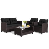 Dortala 4 Piece Wicker Patio Furniture Set, Pe Rattan Outdoor Conversation Sets With Loveseat, Chairs & Coffee Table For Backyard, Porch, Garden And Poolside, Black