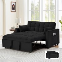 Calabash 55 Inch Convertible Sleeper Sofa 3 In 1 Velvet Small Loveseat With Pull Out Bed, Reclining Backrest, Toss Pillows And Pockets, Futon Couches For Living Room Apartment Office
