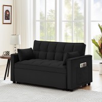 Calabash 55 Inch Convertible Sleeper Sofa 3 In 1 Velvet Small Loveseat With Pull Out Bed, Reclining Backrest, Toss Pillows And Pockets, Futon Couches For Living Room Apartment Office