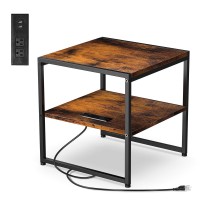 Tatub 20 End Table With Charging Station Industrial Square Side Table With Usb Ports Outlets Versatile 2Tier Small Nights