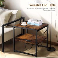 Tatub 20 End Table With Charging Station Industrial Square Side Table With Usb Ports Outlets Versatile 2Tier Small Nights