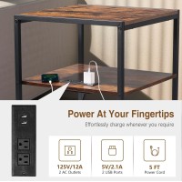 Tatub 20 End Table With Charging Station Industrial Square Side Table With Usb Ports Outlets Versatile 2Tier Small Nights