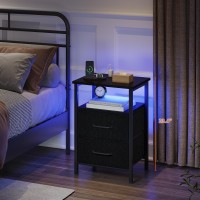 Trifeble Nightstands Set Of 2 Night Stand With Charging Station And Led Lights Bedside Table With 2 Fabric Drawers For Bedroom