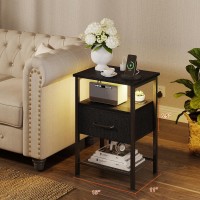 Trifeble Night Stand Set 2 End Table With Charging Station Led Bedside Table With Fabric Drawer For Bedroom 3Tier Side Table