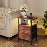 Trifeble Nightstands Set Of 2 Night Stand With Charging Station And Led Lights Bedside Table With 2 Fabric Drawers For Bedroom