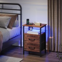 Trifeble Nightstands Set Of 2 Night Stand With Charging Station And Led Lights Bedside Table With 2 Fabric Drawers For Bedroom