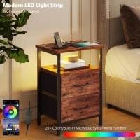 Trifeble Nightstands Set Of 2 Night Stand With Charging Station And Led Lights Bedside Table With 2 Fabric Drawers For Bedroom