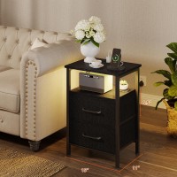 Trifeble Nightstands Set Of 2 Night Stand With Charging Station And Led Lights Bedside Table With 2 Fabric Drawers For Bedroom