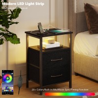 Trifeble Nightstands Set Of 2 Night Stand With Charging Station And Led Lights Bedside Table With 2 Fabric Drawers For Bedroom