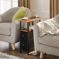 Trifeble End Table Set 2 With Charging Station Narrow Side Table With 2 Fabric Drawers Skinny Nightstand With Led Light Slim