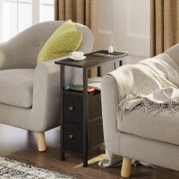 Trifeble End Table Set 2 With Charging Station Narrow Side Table With 2 Fabric Drawers Skinny Nightstand With Led Light Slim