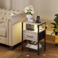 Trifeble Night Stand Set 2 End Table With Charging Station Led Bedside Table With Fabric Drawer For Bedroom 3Tier Side Table