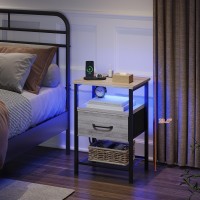 Trifeble Night Stand Set 2 End Table With Charging Station Led Bedside Table With Fabric Drawer For Bedroom 3Tier Side Table