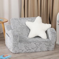 Momcaywex Dinosaur Glow In The Dark Toddler Couch 2In1 Toddler Soft Couch Fold Out With Star Pillow Convertible Sofa To Loun