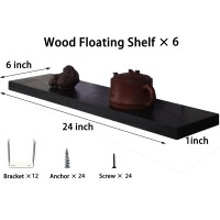 Hxswy 24 Inch Rustic Floating Shelves Wall Mounted Farmhouse Wooden Wall Shelf For Bathroom Kitchen Bedroom Living Room Set Of 6