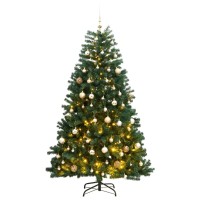 vidaXL Artificial Hinged Christmas Tree 300 LEDs & Ball Set 70.9