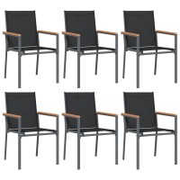 Vidaxl Set Of 6 Patio Chairs In Black, Textilene And Steel For Garden And Terrace 21.7