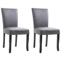 Vidaxl Modern Dining Chairs In Gray Faux Suede Leather Upholstery With Solid Wooden Legs, Set Of 2, Comfortable And Stylish For Formal And Relaxed Dining.