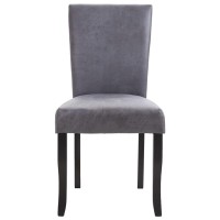 Vidaxl Modern Dining Chairs In Gray Faux Suede Leather Upholstery With Solid Wooden Legs, Set Of 2, Comfortable And Stylish For Formal And Relaxed Dining.