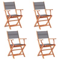 Vidaxl Patio Chairs Set Of 4 - Foldable Dining Chairs, Solid Eucalyptus Wood & Textilene, Weather-Resistant Outdoor Seating, Space-Saving Design - Gray