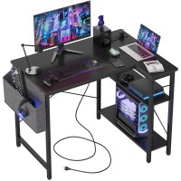 Tiqlab Small Computer Desk With Power Outlets 40 Inch L Shaped Desk With Reversible Shelves Gaming Desk Corner Desk Study Writ