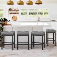 Lue Bona Counter Height Bar Stools 24 Inch Saddle Backless Bar Stools Set Of 3 For Kitchen Counter Faux Leather Counter Stools