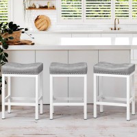 Lue Bona Counter Height Bar Stools 24 Inch Saddle Backless Bar Stools Set Of 3 For Kitchen Counter Faux Leather Counter Stools