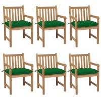 Vidaxl Solid Teak Wood Patio Chairs Set With Green Cushions- Rustic Design Outdoor Furniture For Garden, Patio, Deck