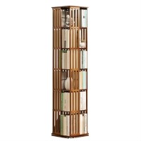 Rotating Bookshelf, Bamboo 360 Rotating Bookcase, Wood Narrow Book Shelf, Floor Standing Bookcase, Freestanding Storage Display Rack For Living Room Home And Office ( Color : Walnut , Size : 15X15X70I