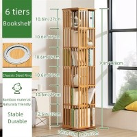Rotating Bookshelf, Bamboo 360 Rotating Bookcase, Wood Narrow Book Shelf, Floor Standing Bookcase, Freestanding Storage Display Rack For Living Room Home And Office ( Color : Walnut , Size : 15X15X70I