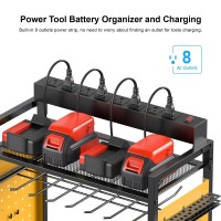 Cccei Garage Power Tools Organizer Cart With Charging Station Yellow Floor Standing Rolling Drill And Tools Battery Storage Car