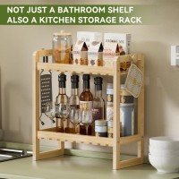 Amazerbath Bamboo Over The Toilet Storage Shelf 2Tier Bathroom Organizers And Storage Shelves 2 In 1 Dual Stable Above Over