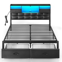 Rolanstar Bed Frame Full Size With Drawers And Charging Station Upholstered Platform Bed With Storage Headboard And Led Light