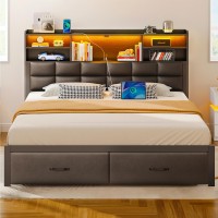 Rolanstar Bed Frame Full Size With Drawers And Charging Station Upholstered Platform Bed With Storage Headboard And Led Light