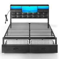 Rolanstar Bed Frame King Size With Drawers And Charging Station Upholstered Platform Bed With Storage Headboard And Led Light