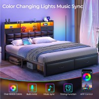 Rolanstar Bed Frame King Size With Drawers And Charging Station Upholstered Platform Bed With Storage Headboard And Led Light