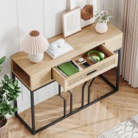 Idealhouse Console Table, Sofa Tables Rattan Entryway Table With Storage Drawer, 39